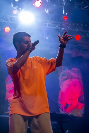 FARO, PORTUGAL: 7th SEPTEMBER, 2019 - Pop rock band, Atoa, performs on Festival F, a big festival on...