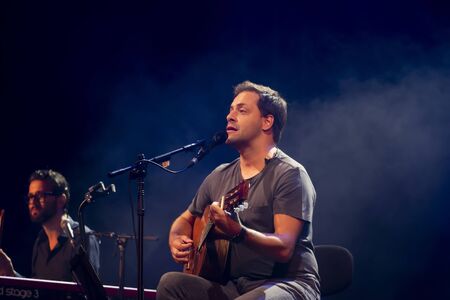 FARO, PORTUGAL: 7th SEPTEMBER, 2019 - Rock band, Antonio Zambujo, performs on Festival F, a big festival on the city of Faro, Portugal.のeditorial素材