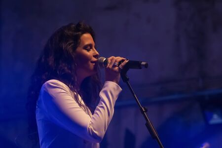 FARO, PORTUGAL: 7th SEPTEMBER, 2019 - Rock band, Maria Bradshaw, performs on Festival F, a big festival on the city of Faro, Portugal.のeditorial素材