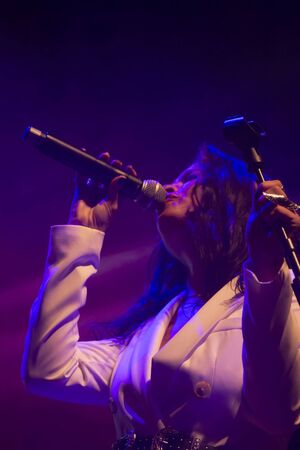 FARO, PORTUGAL: 7th SEPTEMBER, 2019 - Rock band, Maria Bradshaw, performs on Festival F, a big festival on the city of Faro, Portugal.のeditorial素材