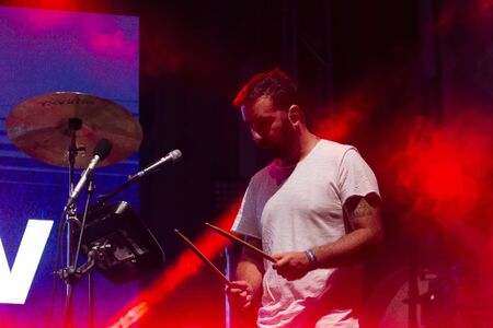 FARO, PORTUGAL: 7th SEPTEMBER, 2019 - Rock band, Maria Bradshaw, performs on Festival F, a big festival on the city of Faro, Portugal.のeditorial素材