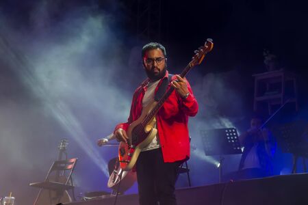 FARO, PORTUGAL: 7th SEPTEMBER, 2019 - Pop Rock band, Carolina Deslandes, performs on Festival F, a big festival on the city of Faro, Portugal.のeditorial素材