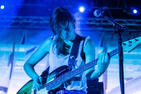 FARO, PORTUGAL: 7th SEPTEMBER, 2019 - Linda Martini heavy rock band, performs on Festival F, a big festival on the city of Faro, Portugal.のeditorial素材