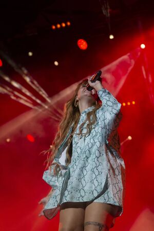 FARO, PORTUGAL: 7th SEPTEMBER, 2019 - Pop Rock band, Carolina Deslandes, performs on Festival F, a...