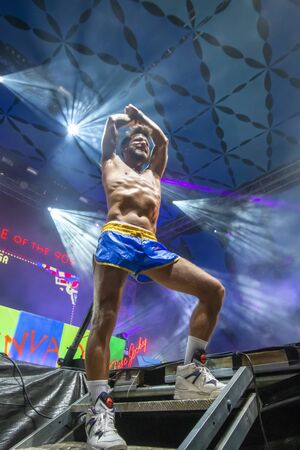 FARO, PORTUGAL: 7th SEPTEMBER, 2019 - Revenge of the 90s band, performs on Festival F, a big festival on the city of Faro, Portugal.のeditorial素材