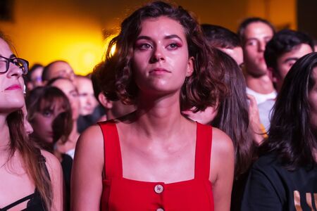 FARO, PORTUGAL: 7th SEPTEMBER, 2019 - Audience watch music artist on  Festival F, a big festival on the city of Faro, Portugal.のeditorial素材