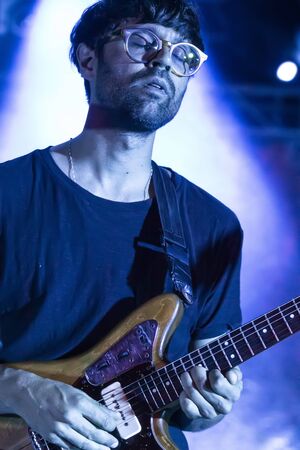 FARO, PORTUGAL: 7th SEPTEMBER, 2019 - Linda Martini heavy rock band, performs on Festival F, a big festival on the city of Faro, Portugal.のeditorial素材