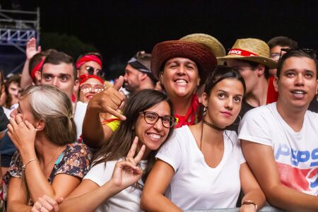 FARO, PORTUGAL: 7th SEPTEMBER, 2019 - Audience watch music artist on  Festival F, a big festival on the city of Faro, Portugal.のeditorial素材