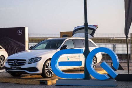 FARO, PORTUGAL: 7th SEPTEMBER, 2019 - Mercedes Benz EQ electric car in Festival F, a big music...