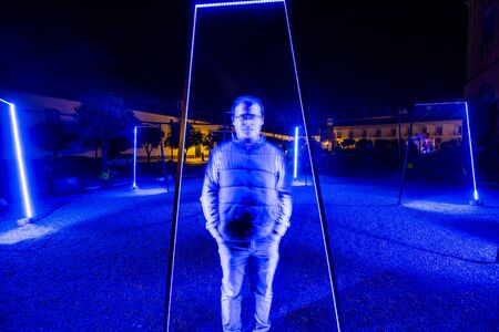 FARO, PORTUGAL: 14th NOVEMBER, 2019 - LUZA light conceptual art festival on the streets of Faro city, algarve, Portugal.のeditorial素材