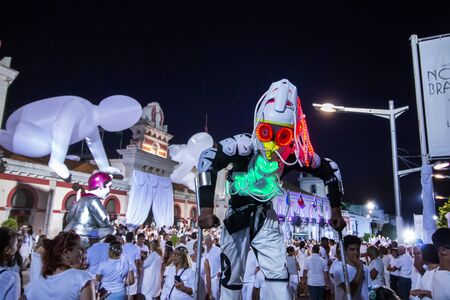 LOULE, PORTUGAL: 31st AUGUST 2019 - An event called White Night, where everybody dresses white clothing and watches shows, concerts and performances.のeditorial素材
