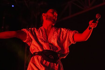 LOULE, PORTUGAL: 31st AUGUST, 2019 - Music artist, Conan Osiris, performs on White Night, a festival on the city of Loule, Portugal.のeditorial素材