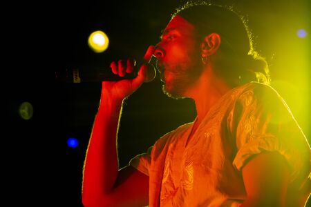 LOULE, PORTUGAL: 31st AUGUST, 2019 - Music artist, Conan Osiris, performs on White Night, a festival on the city of Loule, Portugal.のeditorial素材