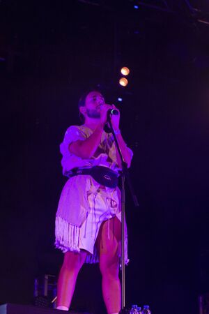 LOULE, PORTUGAL: 31st AUGUST, 2019 - Music artist, Conan Osiris, performs on White Night, a festival on the city of Loule, Portugal.のeditorial素材