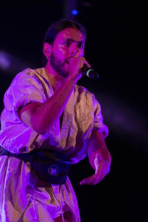 LOULE, PORTUGAL: 31st AUGUST, 2019 - Music artist, Conan Osiris, performs on White Night, a festival on the city of Loule, Portugal.のeditorial素材