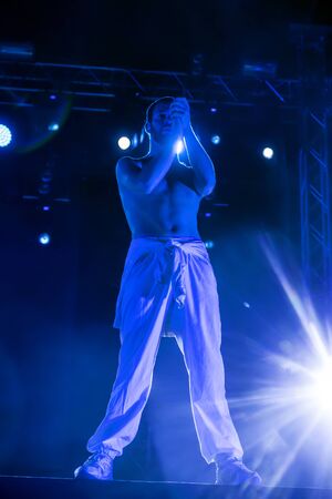 LOULE, PORTUGAL: 31st AUGUST, 2019 - Music artist, Conan Osiris, performs on White Night, a festival on the city of Loule, Portugal.のeditorial素材