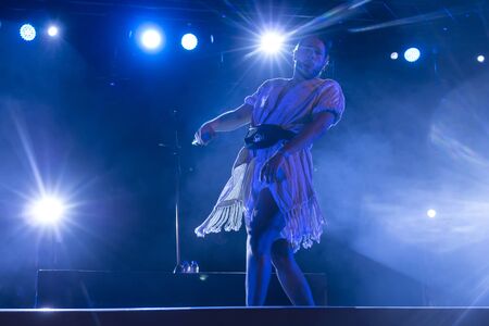 LOULE, PORTUGAL: 31st AUGUST, 2019 - Music artist, Conan Osiris, performs on White Night, a festival on the city of Loule, Portugal.のeditorial素材
