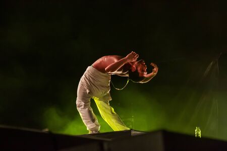 LOULE, PORTUGAL: 31st AUGUST, 2019 - Music artist, Conan Osiris, performs on White Night, a festival on the city of Loule, Portugal.のeditorial素材
