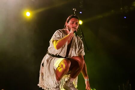 LOULE, PORTUGAL: 31st AUGUST, 2019 - Music artist, Conan Osiris, performs on White Night, a festival on the city of Loule, Portugal.のeditorial素材