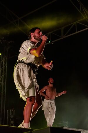 LOULE, PORTUGAL: 31st AUGUST, 2019 - Music artist, Conan Osiris, performs on White Night, a festival on the city of Loule, Portugal.のeditorial素材