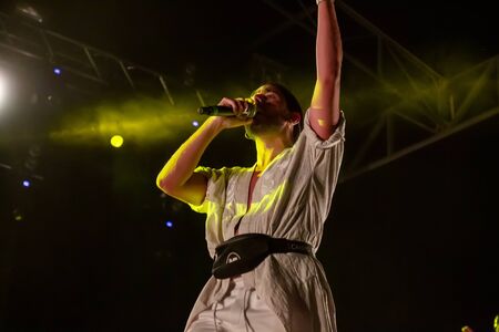 LOULE, PORTUGAL: 31st AUGUST, 2019 - Music artist, Conan Osiris, performs on White Night, a festival on the city of Loule, Portugal.のeditorial素材