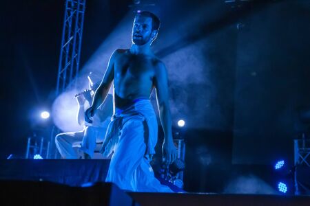 LOULE, PORTUGAL: 31st AUGUST, 2019 - Music artist, Conan Osiris, performs on White Night, a festival on the city of Loule, Portugal.のeditorial素材