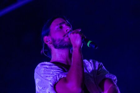 LOULE, PORTUGAL: 31st AUGUST, 2019 - Music artist, Conan Osiris, performs on White Night, a festival on the city of Loule, Portugal.のeditorial素材