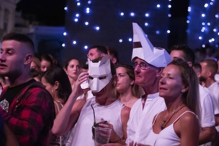 LOULE, PORTUGAL: 31st AUGUST 2019 - An event called White Night, where everybody dresses white clothing and watches shows, concerts and performances.のeditorial素材