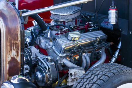 FARO, PORTUGAL, 10th August 2019: 8Âº American Cars Show Algarve Event with vintage cars and a mix...