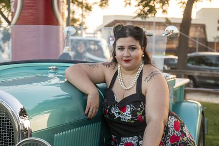 FARO, PORTUGAL, 10th August 2019: 8Âº American Cars Show Algarve Event with vintage cars and a mix of Americana related activities happen, including pinup shows, rockabilly concerts and much more.のeditorial素材