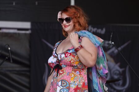FARO, PORTUGAL, 10th August 2019: 8Âº American Cars Show Algarve Event with vintage cars and a mix of Americana related activities happen, including pinup shows, rockabilly concerts and much more.のeditorial素材