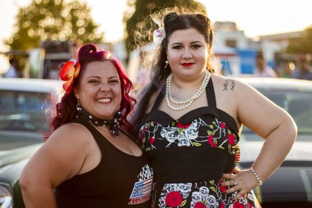 FARO, PORTUGAL, 10th August 2019: 8Âº American Cars Show Algarve Event with vintage cars and a mix of Americana related activities happen, including pinup shows, rockabilly concerts and much more.のeditorial素材