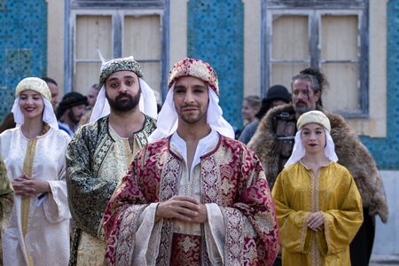 SILVES, PORTUGAL - August 11th, 2019 : Medieval costume characters in Medieval fair event.