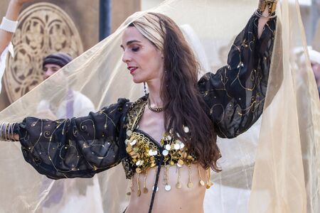 SILVES, PORTUGAL - August 11th, 2019 : Medieval costume characters in Medieval fair event.のeditorial素材