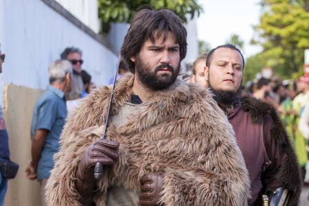 SILVES, PORTUGAL - August 11th, 2019 : Medieval costume characters in Medieval fair event.のeditorial素材