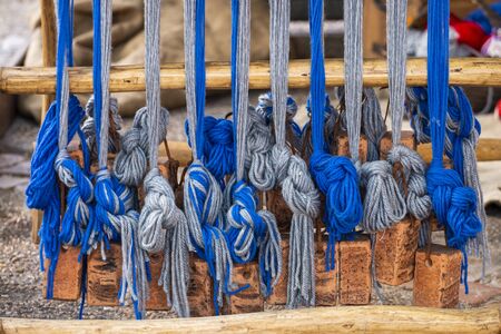 Close up view of traditional sewing knitting tools on a medieval fair.のeditorial素材