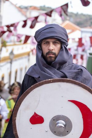 SILVES, PORTUGAL - August 11th, 2019 : Medieval costume characters in Medieval fair event.