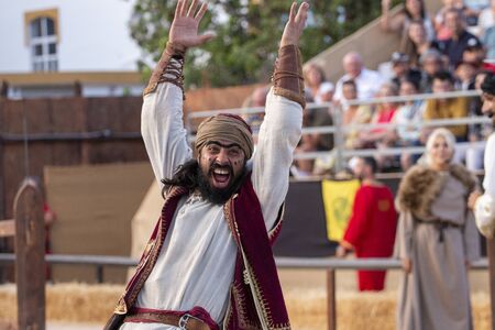 SILVES, PORTUGAL - August 11th, 2019 : Medieval costume characters in Medieval fair event.