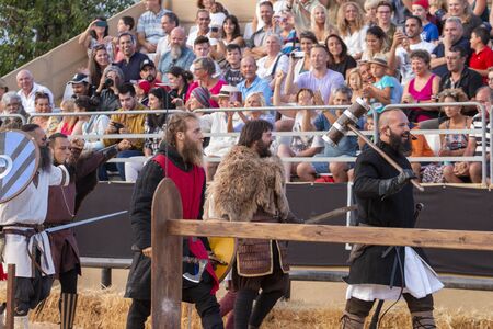 SILVES, PORTUGAL - August 11th, 2019 : Medieval costume characters in Medieval fair event.のeditorial素材