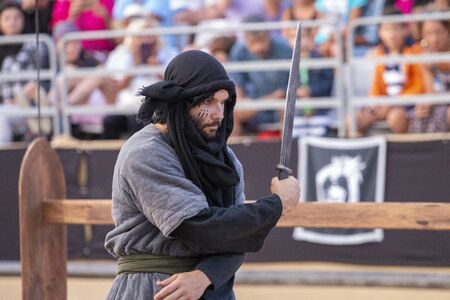 SILVES, PORTUGAL - August 11th, 2019 : Medieval costume characters in Medieval fair event.