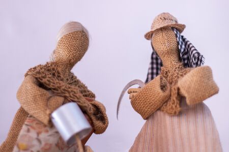Cute handmade dolls representing portuguese countryside woman from Alentejo region.の写真素材