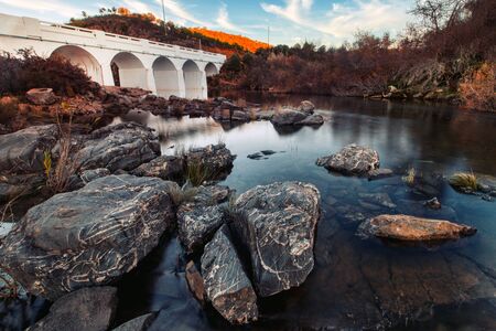 View of a beautiful and healthy countryside river in the Algarve region.の写真素材