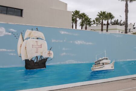 LOULE, PORTUGAL: 30th NOVEMBER 2019 - Beautiful graffiti paintings of landmarks and culture from the city of Loule.のeditorial素材
