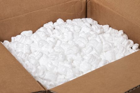 Polystyrene or white polystyrene packing pieces used for minimize bumps in transportation of goods.の写真素材