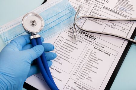 Various virus and laboratory test report concept, for coronavirus, rabies, hepatitis and others with...