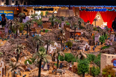 VILA REAL SANTO ANTONIO, PORTUGAL - 28th DECEMBER 2019: Christmas Nativity scene exhibition of many figurines depicting daily life across different business and religious activities.のeditorial素材