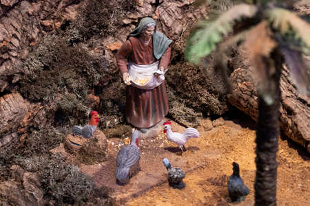 VILA REAL SANTO ANTONIO, PORTUGAL - 28th DECEMBER 2019: Christmas Nativity scene exhibition of many figurines depicting daily life across different business and religious activities.のeditorial素材