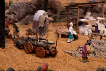 VILA REAL SANTO ANTONIO, PORTUGAL - 28th DECEMBER 2019: Christmas Nativity scene exhibition of many figurines depicting daily life across different business and religious activities.のeditorial素材