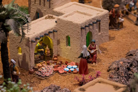 VILA REAL SANTO ANTONIO, PORTUGAL - 28th DECEMBER 2019: Christmas Nativity scene exhibition of many figurines depicting daily life across different business and religious activities.のeditorial素材