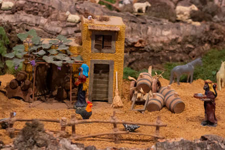 VILA REAL SANTO ANTONIO, PORTUGAL - 28th DECEMBER 2019: Christmas Nativity scene exhibition of many figurines depicting daily life across different business and religious activities.のeditorial素材